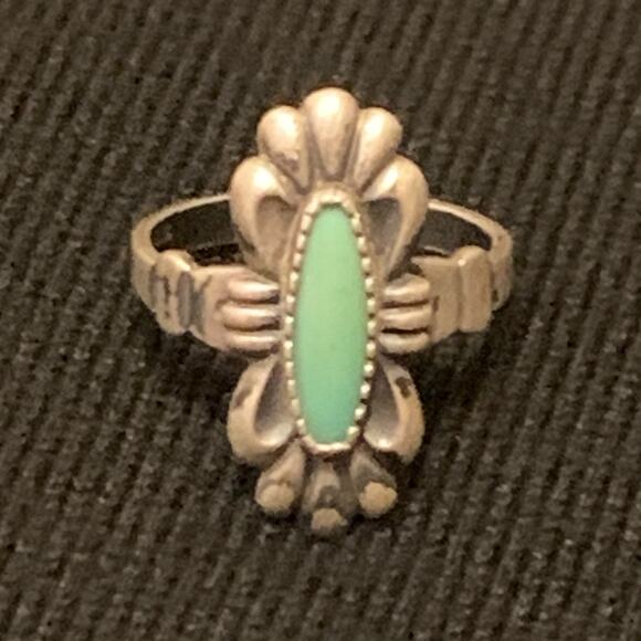 Native Jewelry - Vintage Native Sterling Silver and Turquoise Ring Size 4.5